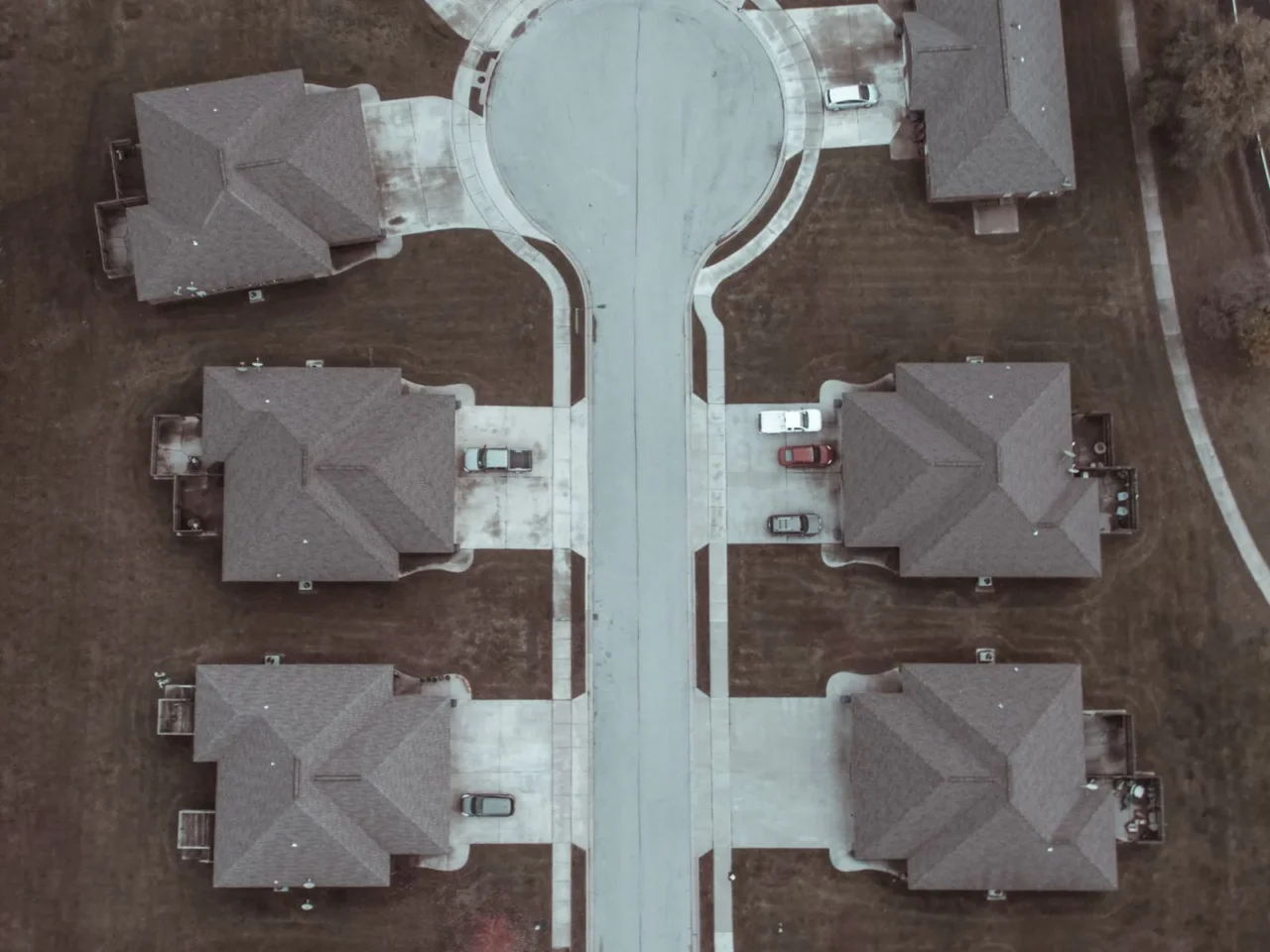 Aerial view of a suburban cul-de-sac